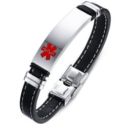 **COI Titanium Medical Alert Rubber Bracelet With Steel Clasp(Length: 8.27 inches)-8859BB