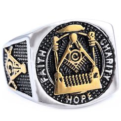 **COI Titanium Black Gold Tone Silver Masonic Freemason Ring-8890BB