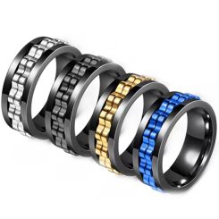 **COI Black Titanium Black/Gold Tone/Blue/Silver Gears Ring-8894BB
