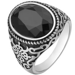 **COI Titanium Black Silver Celtic Ring With Created Blue Emerald/Red Ruby/Black Onyx-8908BB