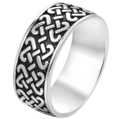 **COI Titanium Black Silver Celtic Dome Court Ring-8910BB