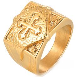 **COI Gold Tone Titanium Cross Ring-8916BB