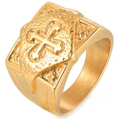 **COI Gold Tone Titanium Cross Ring-8916BB