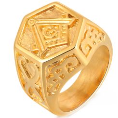 **COI Gold Tone Titanium Masonic Freemason Ring-8917BB