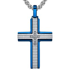 **COI Titanium Black/Gold Tone/Blue Silver Cross Pendant With Cubic Zirconia-8938BB