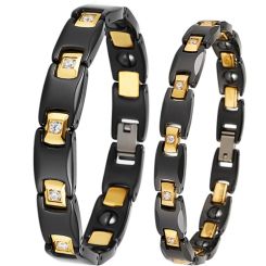 **COI Titanium Black Gold Tone Cubic Zirconia Bracelet With Steel Clasp(Length: 7.28 or 7.95 inches)-8948BB