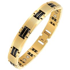 **COI Titanium Black Gold Tone Bracelet With Steel Clasp(Length: 8.66 inches)-8960BB