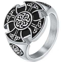 **COI Titanium Black Gold Tone/Silver/Black Trinity Knots Celtic Ring-8975BB