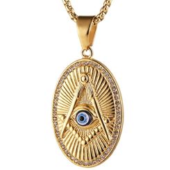 **COI Gold Tone Titanium Masonic Freemason Eye Pendant-8987BB
