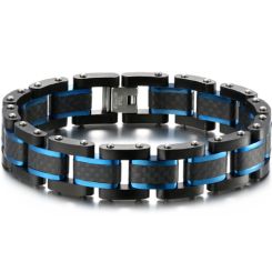 **COI Titanium Black Blue/Rose/Silver Carbon Fiber Bracelet With Steel Clasp(Length: 8.46 inches)-8996BB