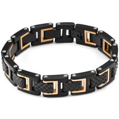 **COI Titanium Black Rose/Silver Checkered Flag Bracelet With Steel Clasp(Length: 8.66 inches)-8998BB
