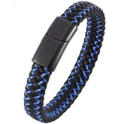 **COI Titanium Black Blue Genuine Leather Bracelet With Steel Clasp(Length: 8.07 inches)-9000BB