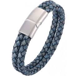 **COI Titanium Blue Black Genuine Leather Bracelet With Steel Clasp(Length: 8.07 inches)-9004BB