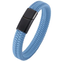 **COI Black Titanium Blue Genuine Leather Bracelet With Steel Clasp(Length: 8.07 inches)-9005BB