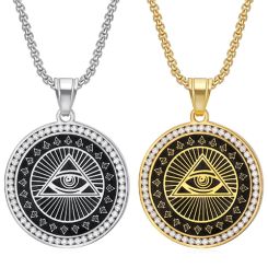 **COI Titanium Black Gold Tone/Silver Eye of Providence Pendant With Cubic Zirconia-9007BB