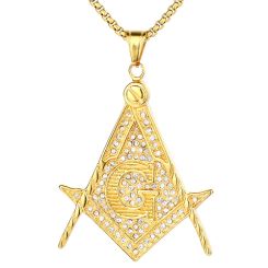 **COI Gold Tone Titanium Masonic Freemason Pendant With Cubic Zirconia-9017BB