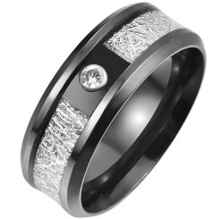 **COI Titanium Black/Gold Tone/Silver/Rose/Blue Meteorite Beveled Edges Ring With Cubic Zirconia-9030BB