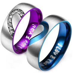 **COI Titanium Blue/Purple Silver I love You Dome Court Ring-9032BB