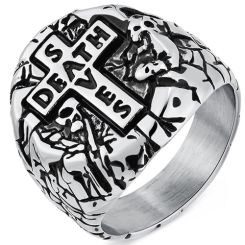 **COI Titanium Black/Gold Tone/Silver Black Cross Death Saves Ring-9044BB