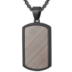 **COI Titanium Black/Silver Dog Tag Pendant With Wood-9066BB