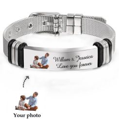 **COI Titanium Black Silver Custom Photo Engraving Bracelet With Steel Clasp(Length: 8.46 inches)-9081BB