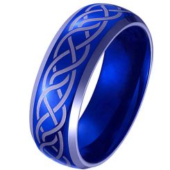 **COI Titanium Blue Silver Celtic Beveled Edges Ring-9084BB