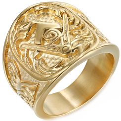 **COI Gold Tone Titanium Masonic Freemason Ring-9101BB