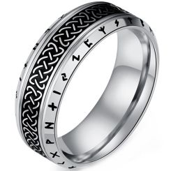 **COI Titanium Black/Gold Tone/Silver Celtic Beveled Edges Ring With Runes-9114BB