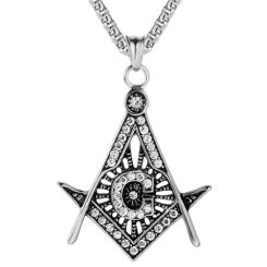 **COI Titanium Black Silver Masonic Freemason Pendant With Cubic Zirconia-9131BB