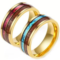**COI Gold Tone Titanium Crushed Opal & Wood Ring-9141BB