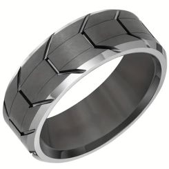 **COI Titanium Black Silver Tire Tread Grooves Ring-9142BB