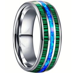 **COI Titanium Green Wood & Crushed Opal Dome Court Ring-9143BB