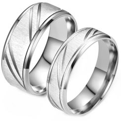 **COI Titanium Diagonal Grooves Beveled Edges Ring-9146BB