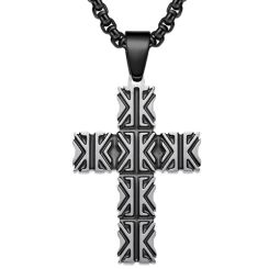 **COI Titanium Silver Black/Gold Tone/Silver Grooves Cross Pendant-9151BB