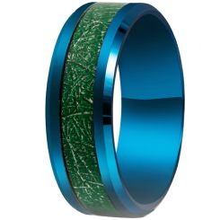 **COI Blue Titanium Green Meteorite Beveled Edges Ring-9169BB