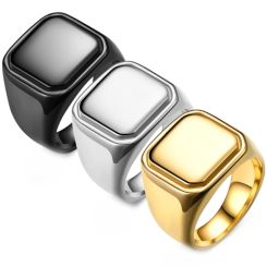 **COI Titanium Black/Gold Tone/Silver Signet Ring-9173BB