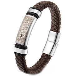 **COI Titanium Black Silver Cross Prayer Black/Brown Genuine Leather Bracelet With Steel Clasp(Length: 8.27 inches)-9190BB