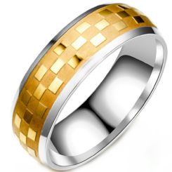**COI Titanium Gold Tone/Silver Checkered Flag Ring-9203BB