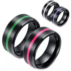 **COI Black Titanium Beveled Edges Ring With Blue/Green/Red/White Resin-9204BB