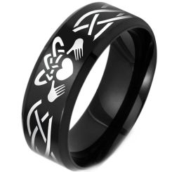 **COI Titanium Black/Blue/Silver Mo Anam Cara Celtic Beveled Edges Ring-9218BB