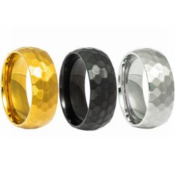 **COI Titanium Black/Gold Tone/Silver Hammered Dome Court Ring-9233BB