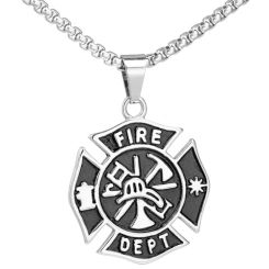 **COI Titanium Black Silver Firefighter Pendant-9239BB