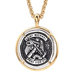 **COI Titanium Black Gold Tone Silver St Michael Pray For Us Pendant-9241BB