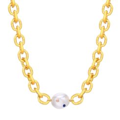 **COI Gold Tone Titanium Necklace With Synthetic Pearl & Cubic Zirconia(Length: 18.1 inches)-9259BB