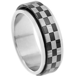 **COI Titanium Black Silver Checkered Flag Step Edges Ring-9268BB