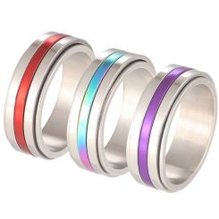 **COI Titanium Red/Purple/Rainbow Color Center Groove Step Edges Ring-9271BB