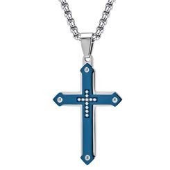 **COI Titanium Blue/Gold Tone Silver Cross Pendant With Cubic Zirconia-9274BB