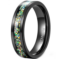 **COI Black Titanium Crushed Opal Pipe Cut Flat Ring-9283BB