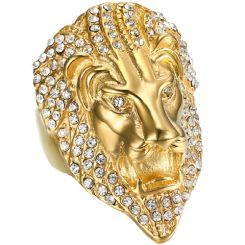 **COI Gold Tone Titanium Lion Ring With Cubic Zirconia-9284BB