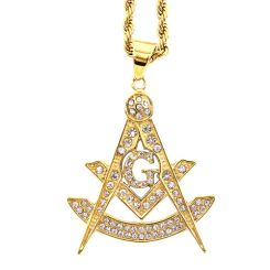 **COI Gold Tone Titanium Masonic Freemason Pendant With Cubic Zirconia-9291BB